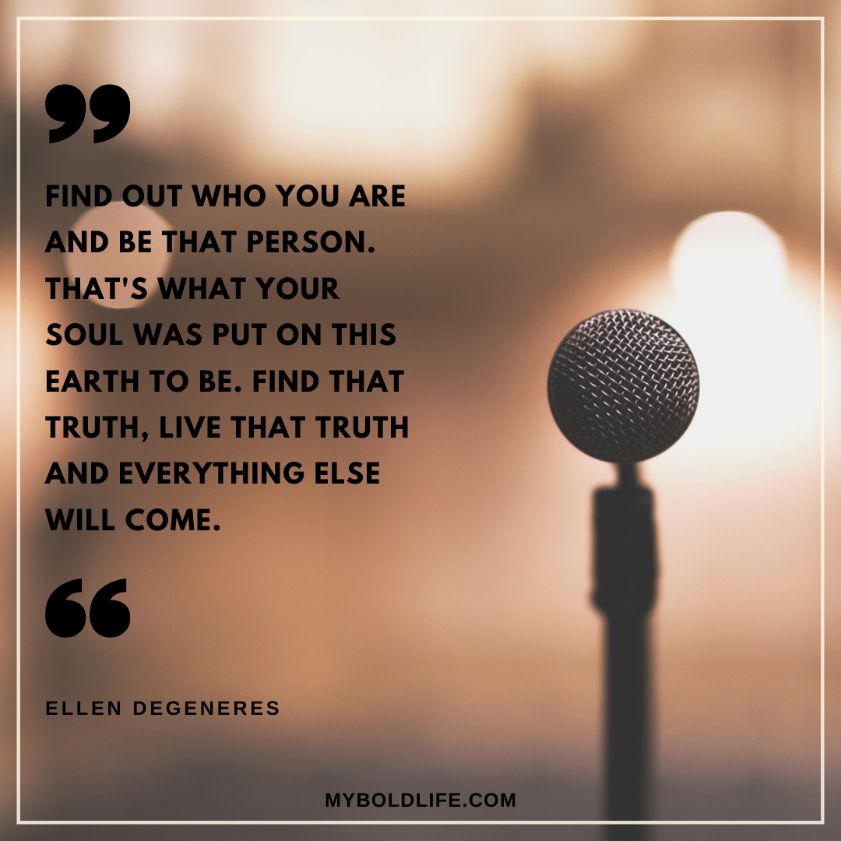 Ellen Degeneres quote with microphone in background